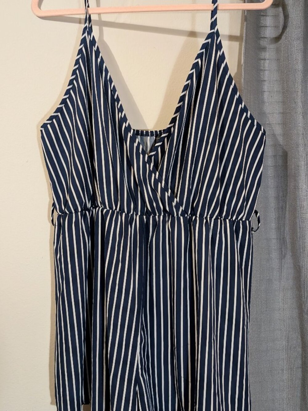 Navy Pinstriped V-Neck Sailor Romper Shein Curve Size 2XL